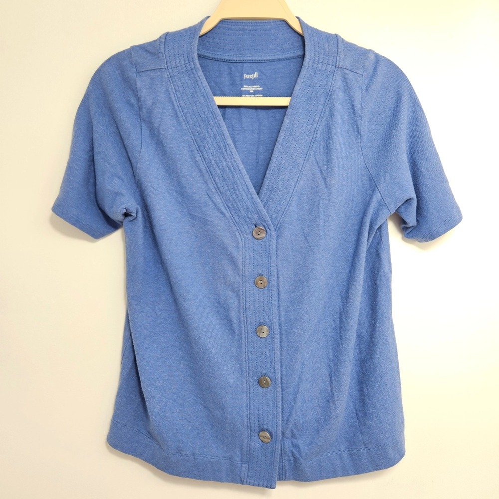 J Jill Pure Jill Blue Hemp Cotton Button Front Top Sustainable Womens MP
